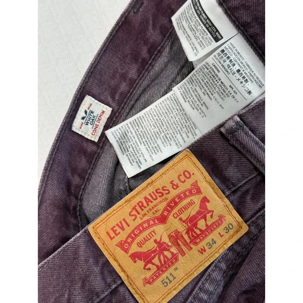 Levis 511 Slim Fit Rare White Oak Cone Denim Jeans Mens 34x29 Faded Purple Indie